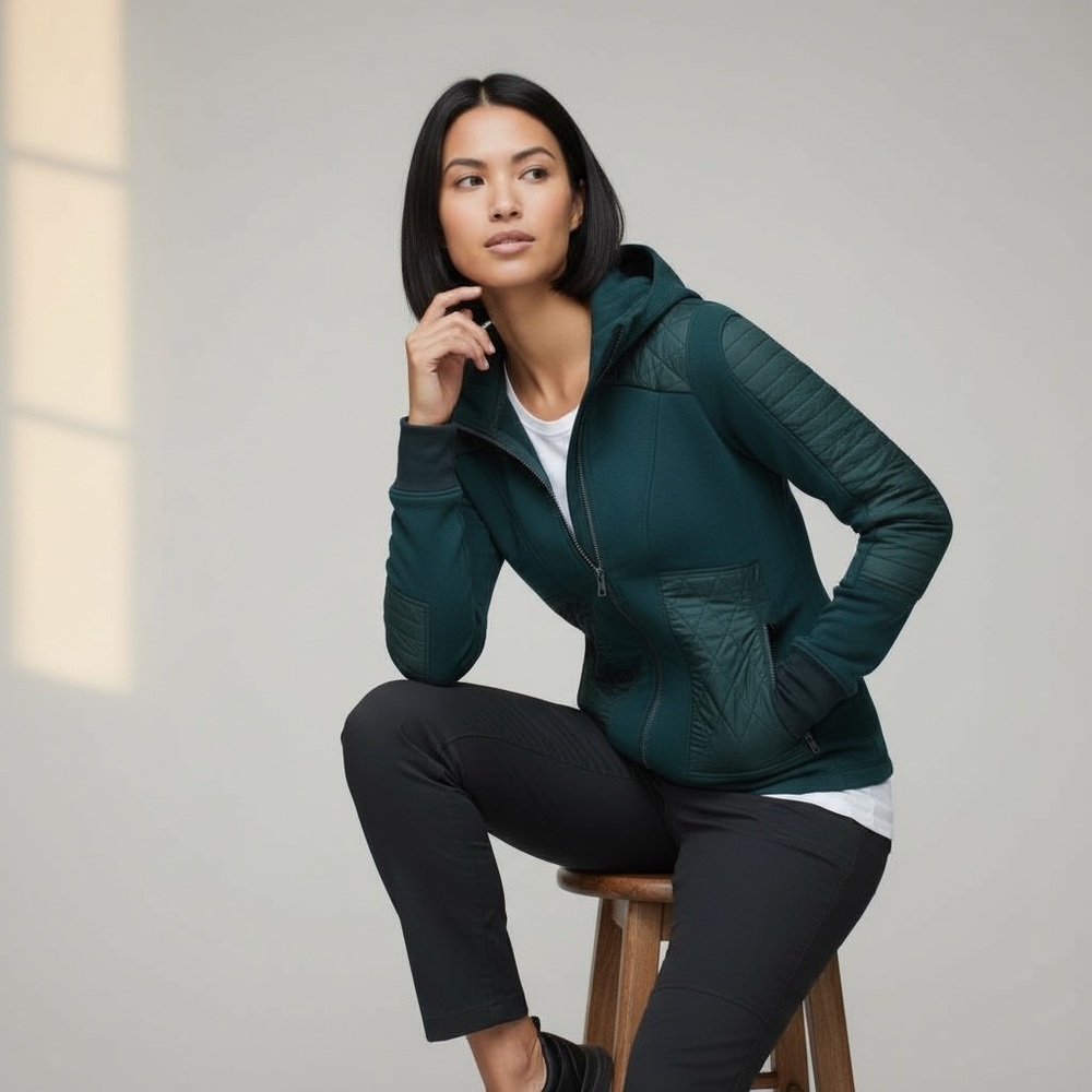 LULULEMON FLEECY KEEN II QUILTED JACKET REMOVABLE HOOD SZ 4 Fuel Green